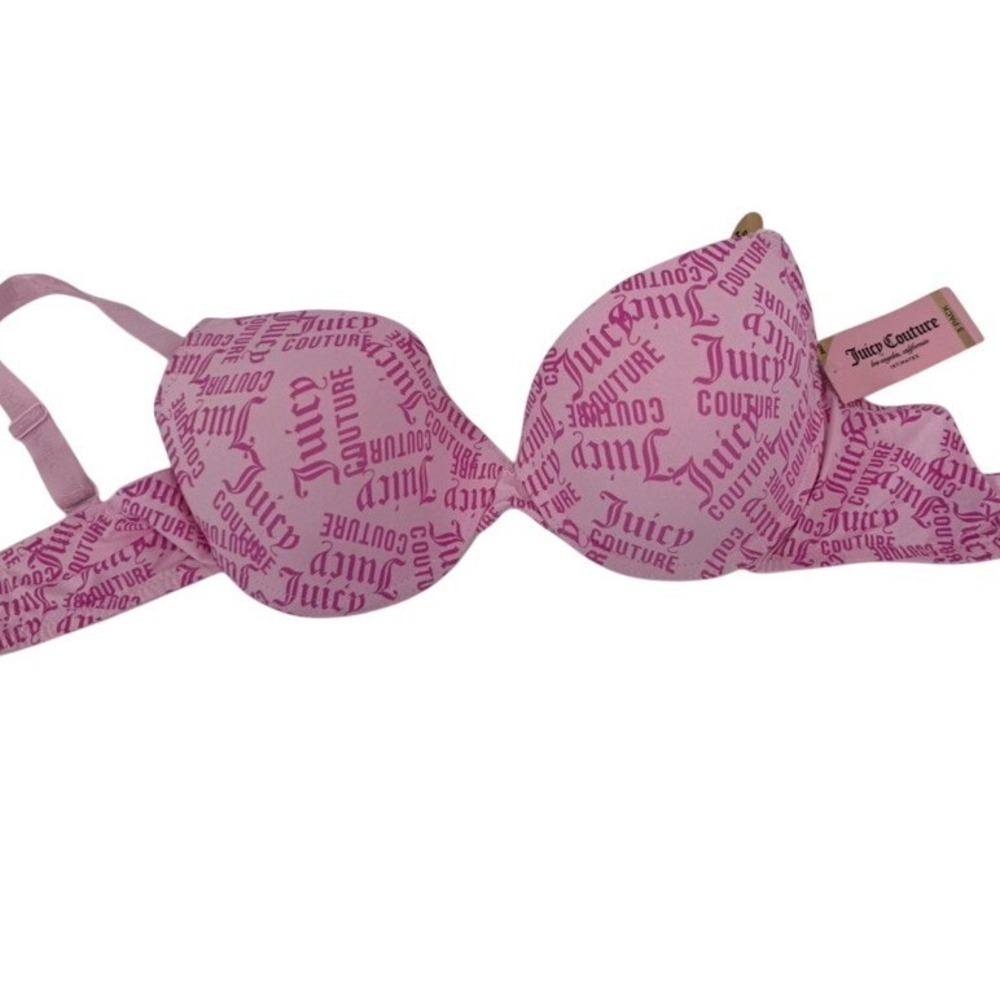 Juicy Couture New 36D Push Up Bra Pink All Over Logo Print Intimates